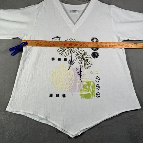 Cottonways Women Top L White Gauze Floral Geo Print Asymmetric Hem Boho NEW - Picture 4 of 9